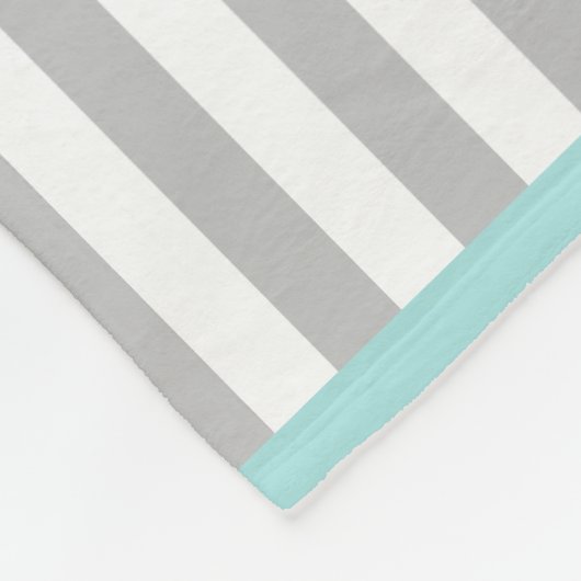 Monogram Cyan Gray & White Striping Fleece Blanket (Ecke)