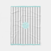 Monogram Cyan Gray & White Striping Fleece Blanket (Vorderseite)