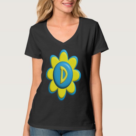 Monogram D  Colorful Flower T-Shirt (Vorderseite)