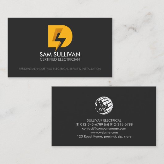 Monogram D, Electrician Contractor Visitenkarte (Vorne/Hinten)