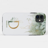 Monogram D Elegant Greenery Case-Mate iPhone Case (Rückseite (Horizontal))