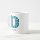 Monogram D, Funkelnd Aquamariner Glitzer Kaffeetasse (Vorderseite Links)