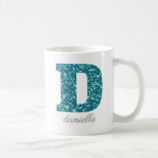 Monogram D, Funkelnd Aquamariner Glitzer Kaffeetasse (Rechts)