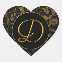 Monogram D Gold and Black Damask Wedding Siegel