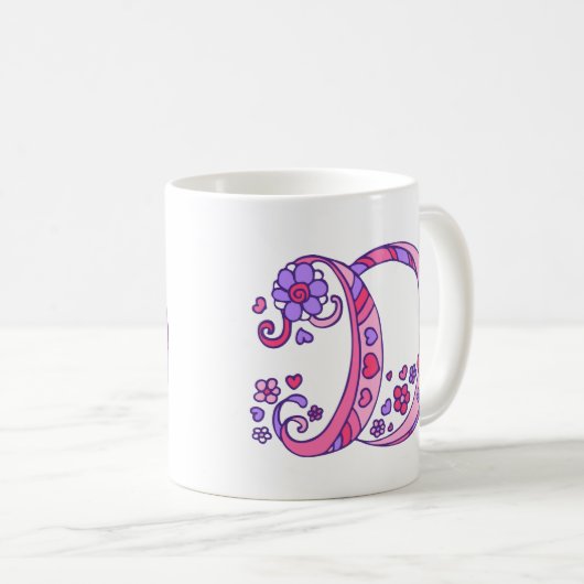 Monogram D herzen & Blume rosa Tasse (VorderseiteRechts)