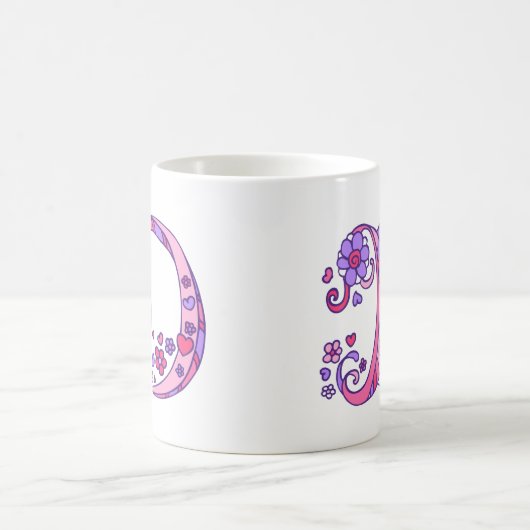 Monogram D herzen & Blume rosa Tasse (Mittel)