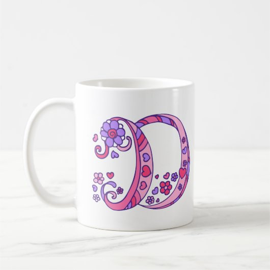 Monogram D herzen & Blume rosa Tasse (Links)
