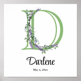 Monogram D Lavendel Eucalyptus Kinderzimmer Poster
