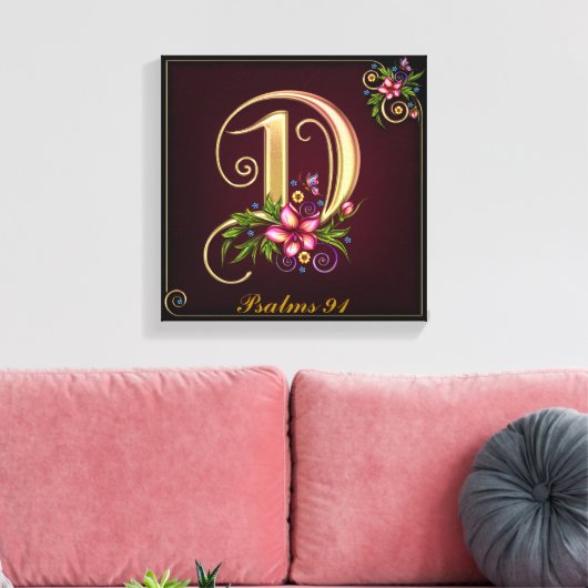 Monogram D Premium Wrapped Canvas (Gloss) Leinwanddruck (Insitu (Wohnzimmer))
