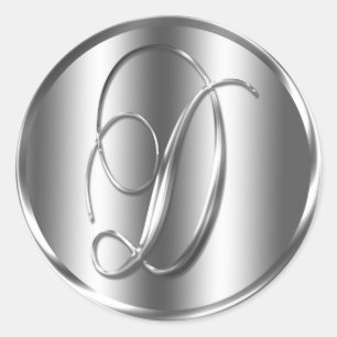 Monogram D Silver Color Wedding Invitation Holiday Runder Aufkleber