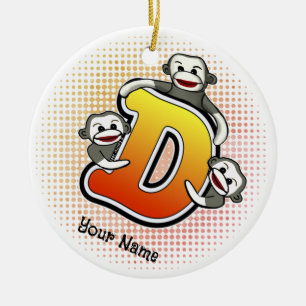 Monogram D Sock Monkey Keramik Ornament