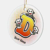 Monogram D Sock Monkey Keramik Ornament (Links)