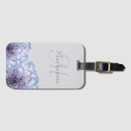 Monogram Dahlia Blume Lilac Gray Individuelle Name Gepäckanhänger (Vorderseite (Horizontal))