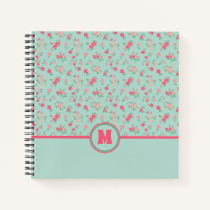 Monogram Dainty Pink Blume Aquamarin Notizblock