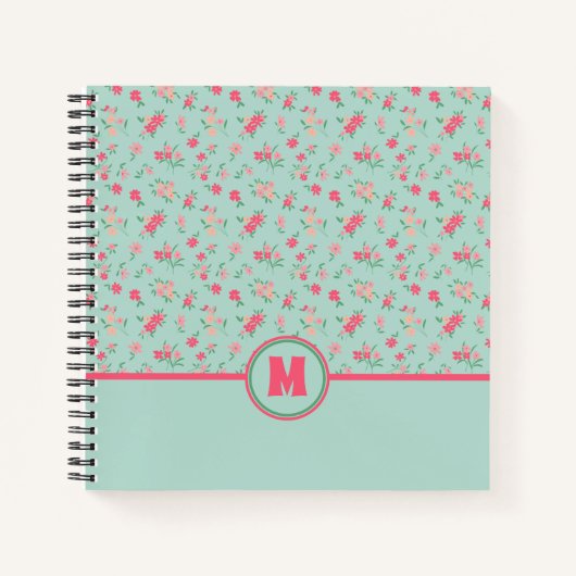Monogram Dainty Pink Blume Aquamarin Notizblock (Vorderseite)