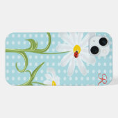 Monogram Daisies und Lady Bug Polka Dot Blue iPhone Hülle (Rückseite (Horizontal))