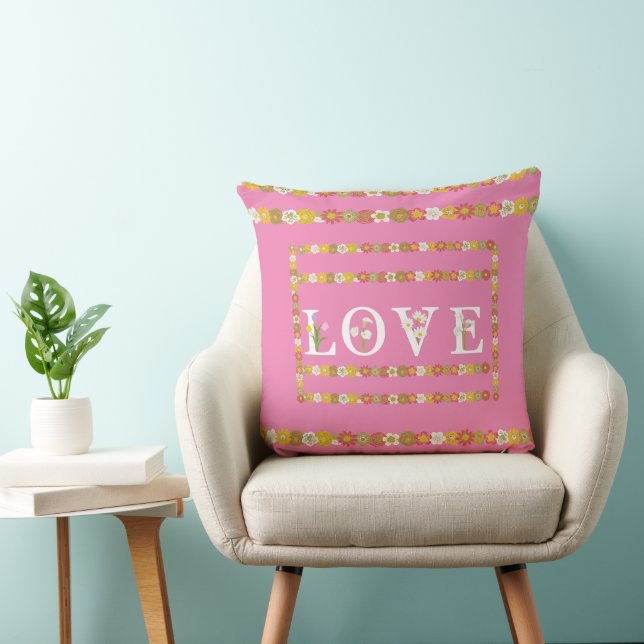 Monogram Daisy Floral Liebe Pink Kissen (Stuhl )