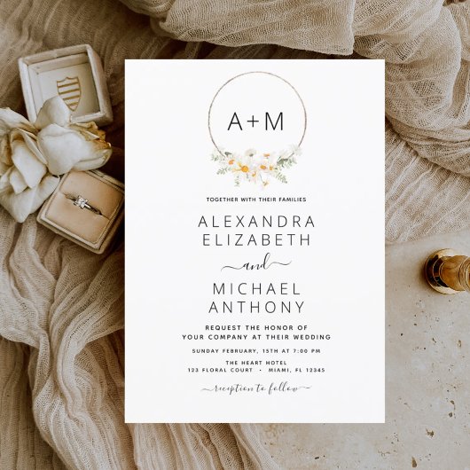 Monogram Daisy Sage Green Floral Wedding Einladung
