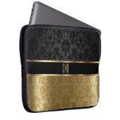 Monogram Damask Black mit Gold Floral Laptopschutzhülle (Vorne Rechts)