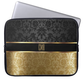 Monogram Damask Black mit Gold Floral Laptopschutzhülle