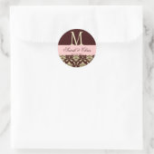 Monogram, Damask Brown Pink Elfenbeinpferd Siegel Runder Aufkleber (Tasche)
