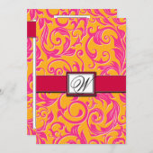 Monogram Damask Orange & Pink Hochzeitseinladungen Einladung (Vorne/Hinten)