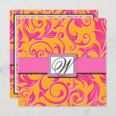 Monogram Damask Orange & Pink Hochzeitseinladungen Einladung (Vorne/Hinten)