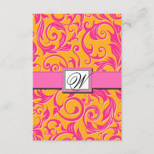 Monogram Damask Orange & Pink Wedding RSVP Cards Karte