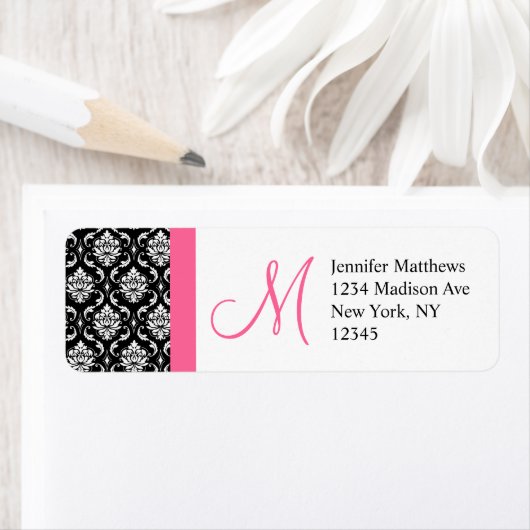 Monogram Damask Pink Address Labels (Insitu)