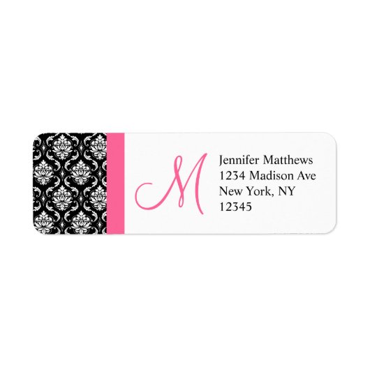 Monogram Damask Pink Address Labels (Vorne)