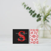 Monogram Damask Red Black Gray Gray Stylish Modern Visitenkarte (Stehend Vorderseite)