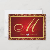 Monogram Damask Red/Gold RSVP Cards (Vorderseite)