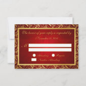 Monogram Damask Red/Gold RSVP Cards Karte (Rückseite)