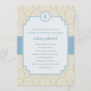 Monogram Damask Taufen/Christening Invite - Blau Einladung