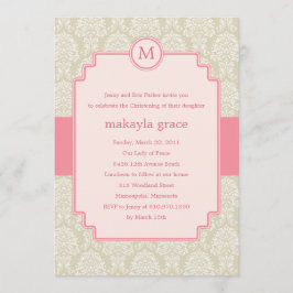 Monogram Damask Taufen/Christening Invite - Rosa Einladung