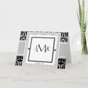Monogram Damask Thank You Dankeskarte