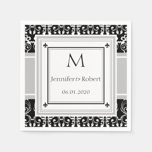 Monogram Damask Wedding Napkin Serviette (Vorderseite)