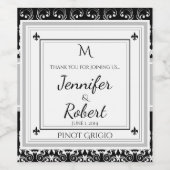 Monogram Damask Wedelwine Flaschenetikett Weinetikett (Einzelnes Label)