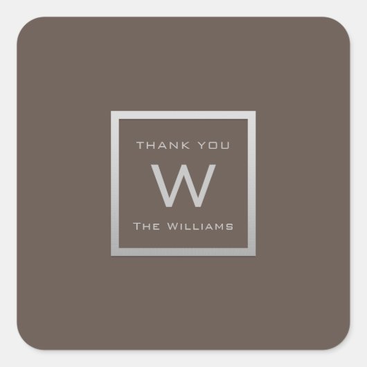 Monogram danke Graue Silver Frame VIP Wedding Brow Quadratischer Aufkleber (Vorderseite)