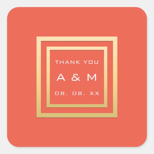 Monogram Dankeschön Gold Frame Minimalismus Datum Quadratischer Aufkleber (Vorderseite)