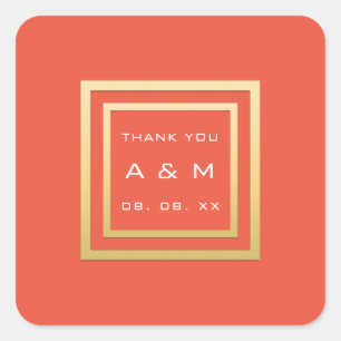 Monogram Dankeschön Gold Frame Minimalismus Datum Quadratischer Aufkleber