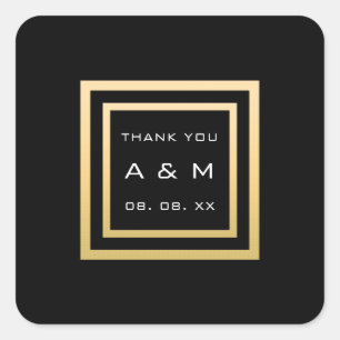 Monogram Dankeschön Gold Frame Minimalismus Datum  Quadratischer Aufkleber