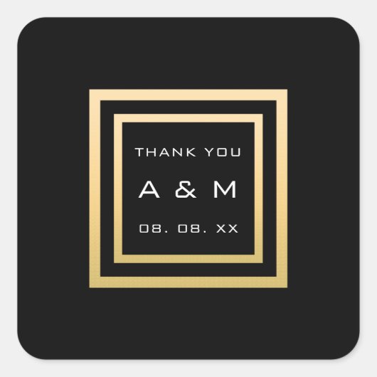 Monogram Dankeschön Gold Frame Minimalismus Datum  Quadratischer Aufkleber (Vorderseite)