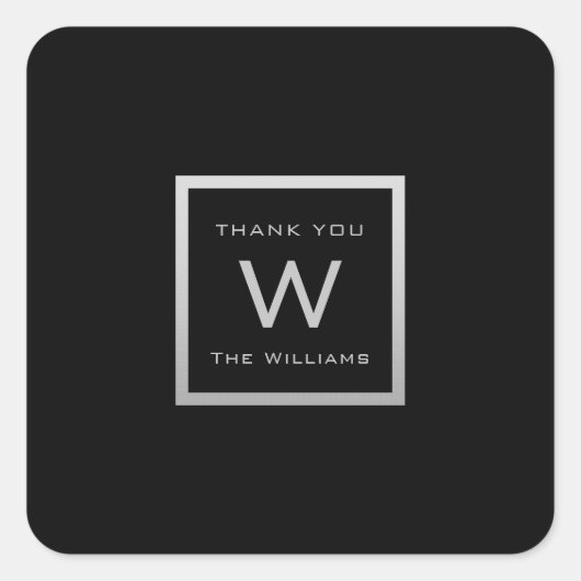 Monogram Dankeschön Graue Silver Frame VIP Hochzei Quadratischer Aufkleber (Vorderseite)