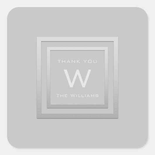 Monogram Dankeschön Graue Silver Frame VIP Wedding Quadratischer Aufkleber (Vorderseite)