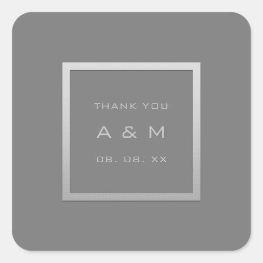 Monogram Dankeschön Graues Rahmen Silver Wedding G Quadratischer Aufkleber (Vorderseite)