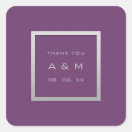 Monogram Dankeschön Graurahmen Silver Wedding Lila Quadratischer Aufkleber