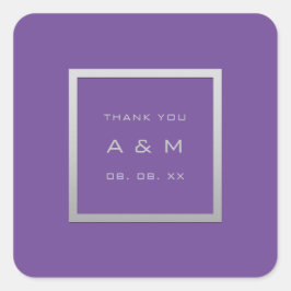 Monogram Dankeschön Graurahmen Silver Wedding Lila Quadratischer Aufkleber