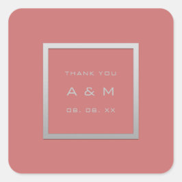 Monogram Dankeschön Gray Frame Silver Wedding Cora Quadratischer Aufkleber