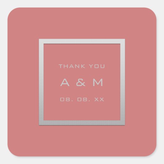 Monogram Dankeschön Gray Frame Silver Wedding Cora Quadratischer Aufkleber (Vorderseite)